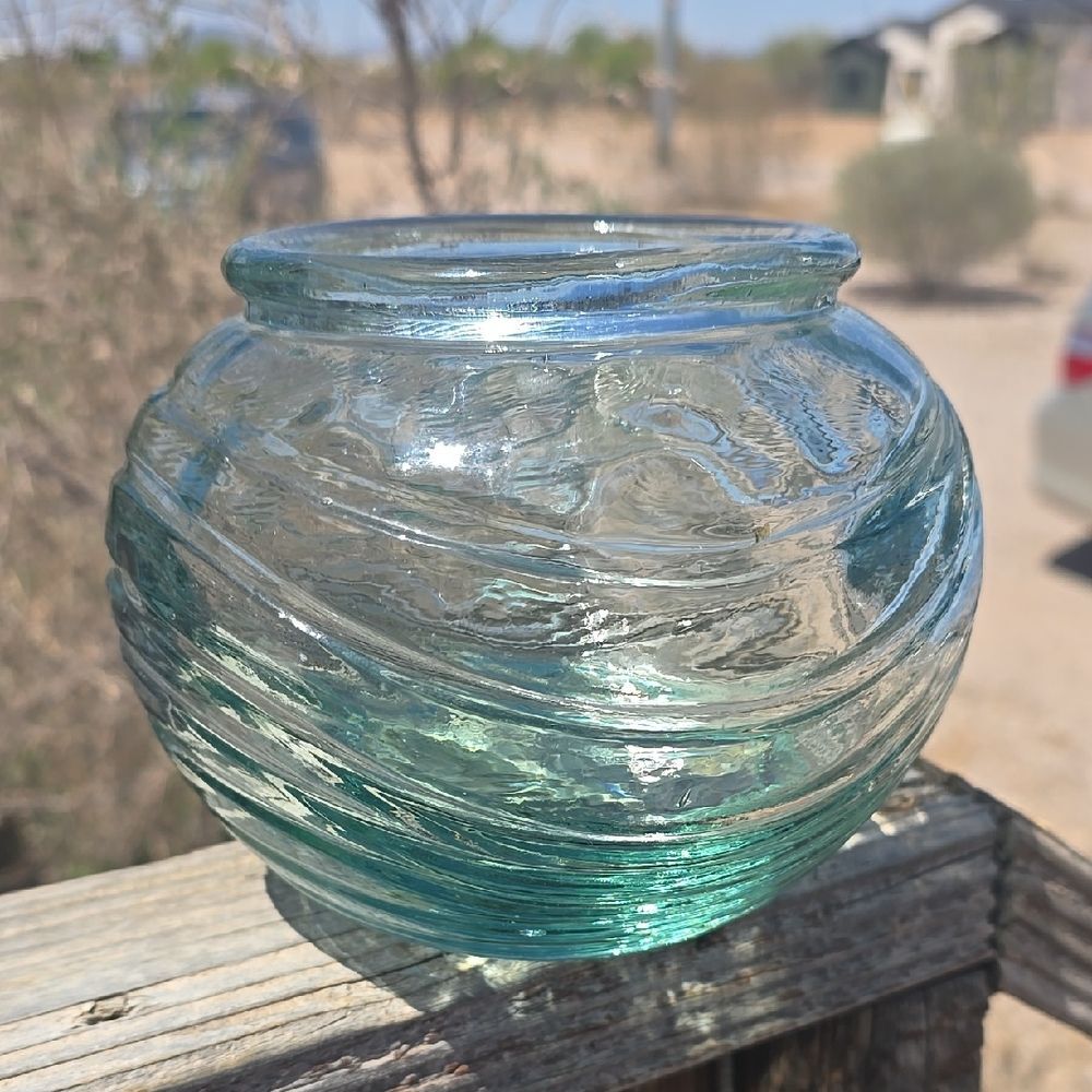 Swirled Glass Vase -  Green Swirl Glass heavy for size.